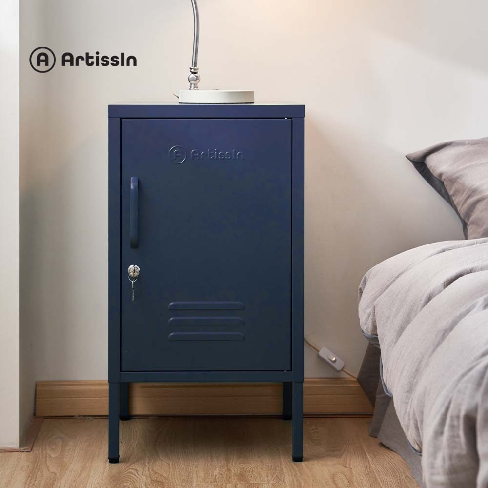 Artiss MINI Metal Locker Bedside Storage Cabinet Blue Steel Adjustable Shelf