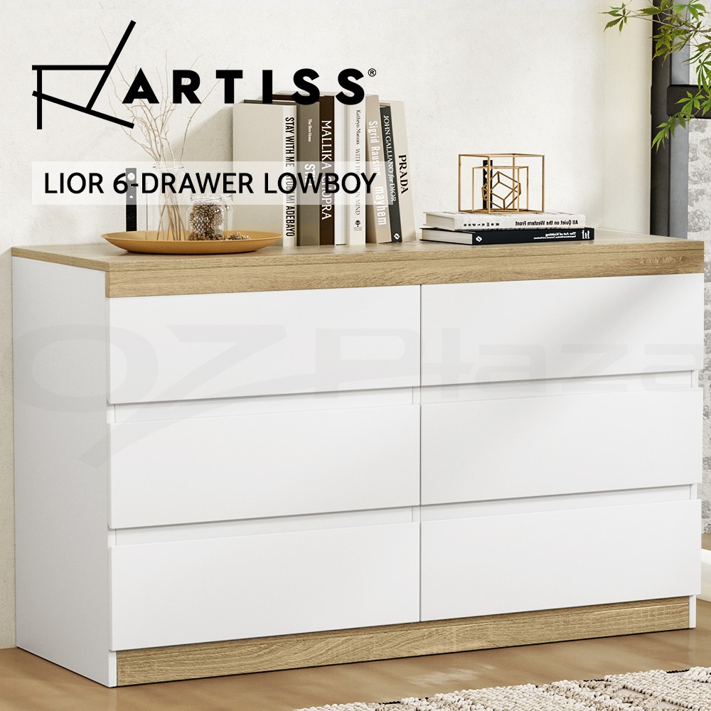Artiss LIOR 6 Chest of Drawers Dresser Tallboy Storage Cabinet White oak 110cm