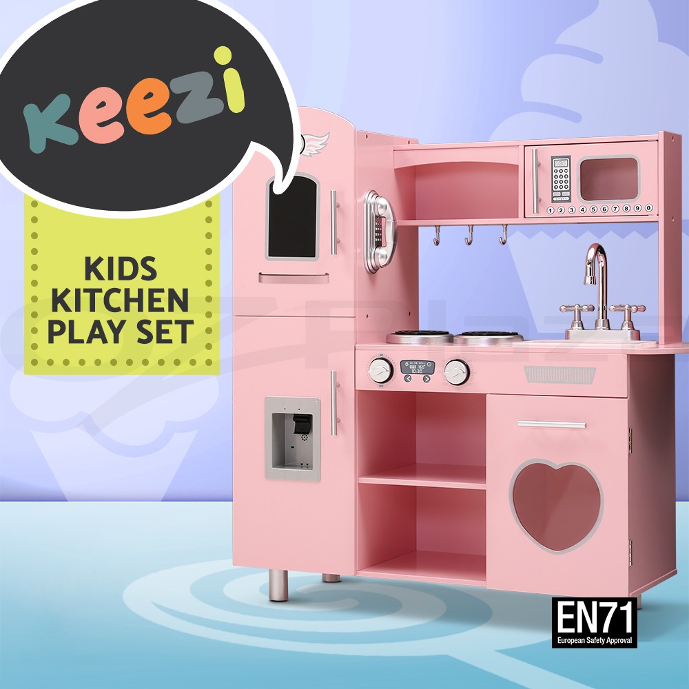Keezi Wooden Kids Kitchen Pretend Play Set Cooking Utensils EN71 Removable Sink