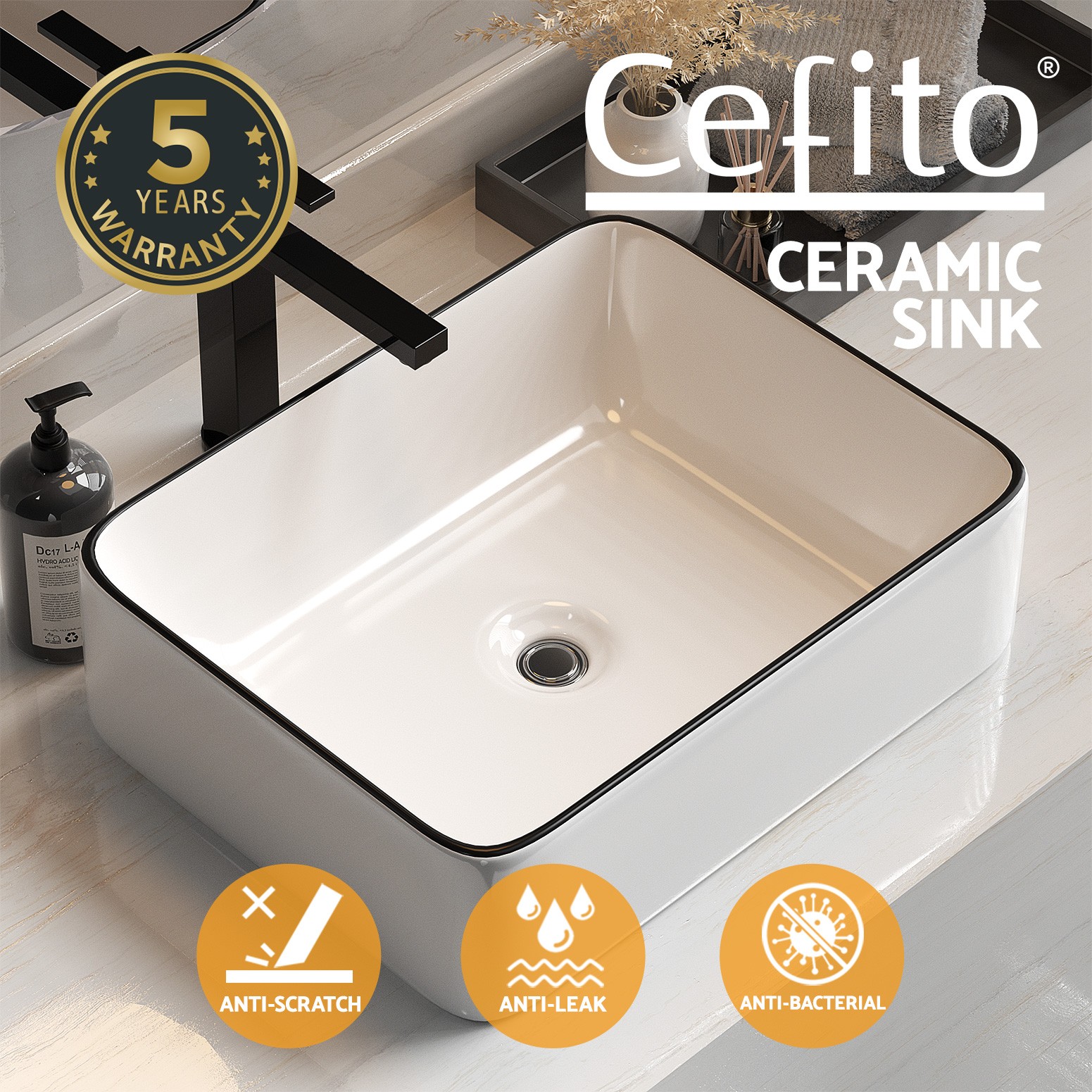 Cefito Ceramic Bathroom Vanity Basin Sink Above Counter Black 485x375x140mm