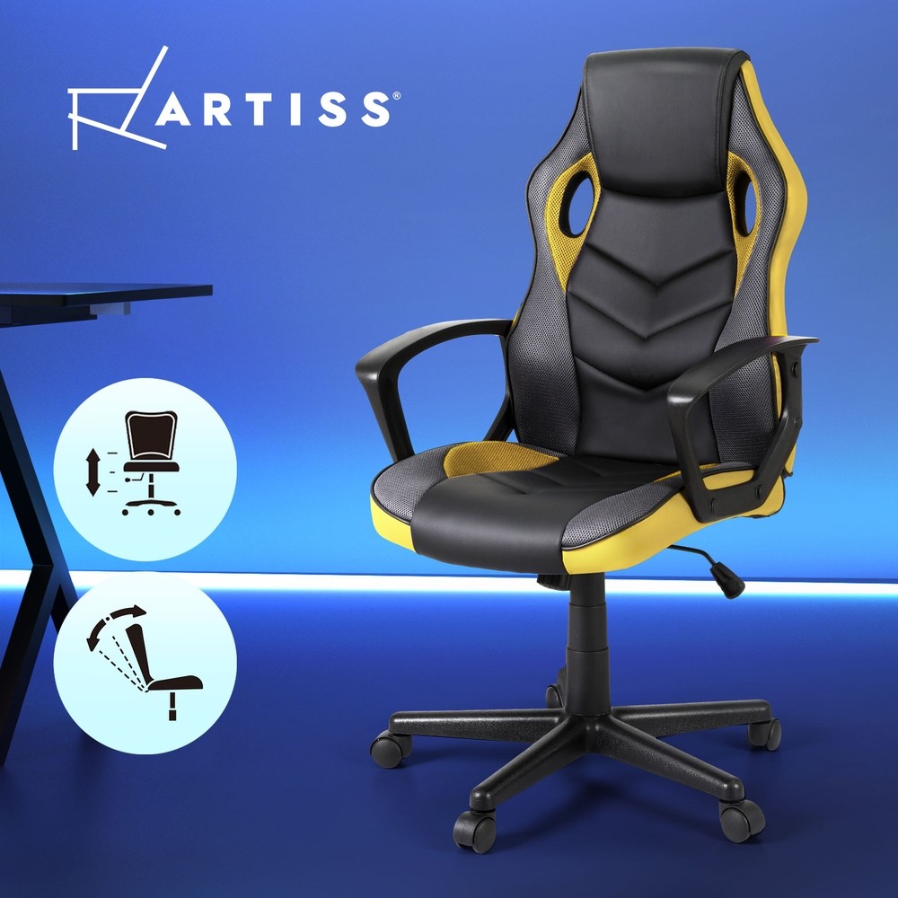 Artiss Gaming Office Chair High Back Racing Yellow Adjustable Height Mesh 150kg
