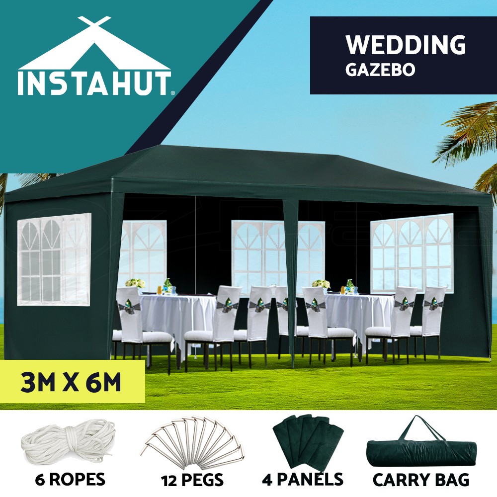Instahut Gazebo Marquee 3x6m Waterproof Steel Green Camping Wedding Tent 100g PE