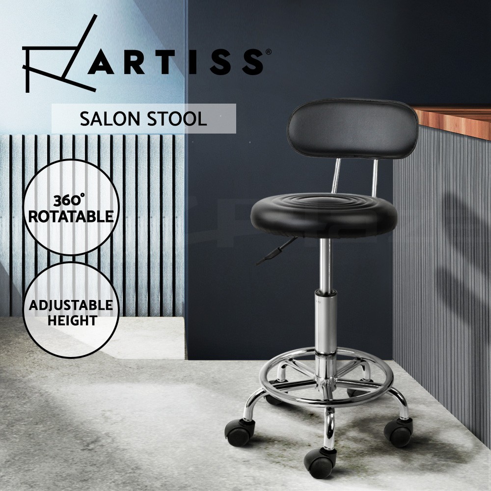 Artiss Salon Stool Swivel Chair SALON-B-4128-BK Black Adjustable Leather 150kg