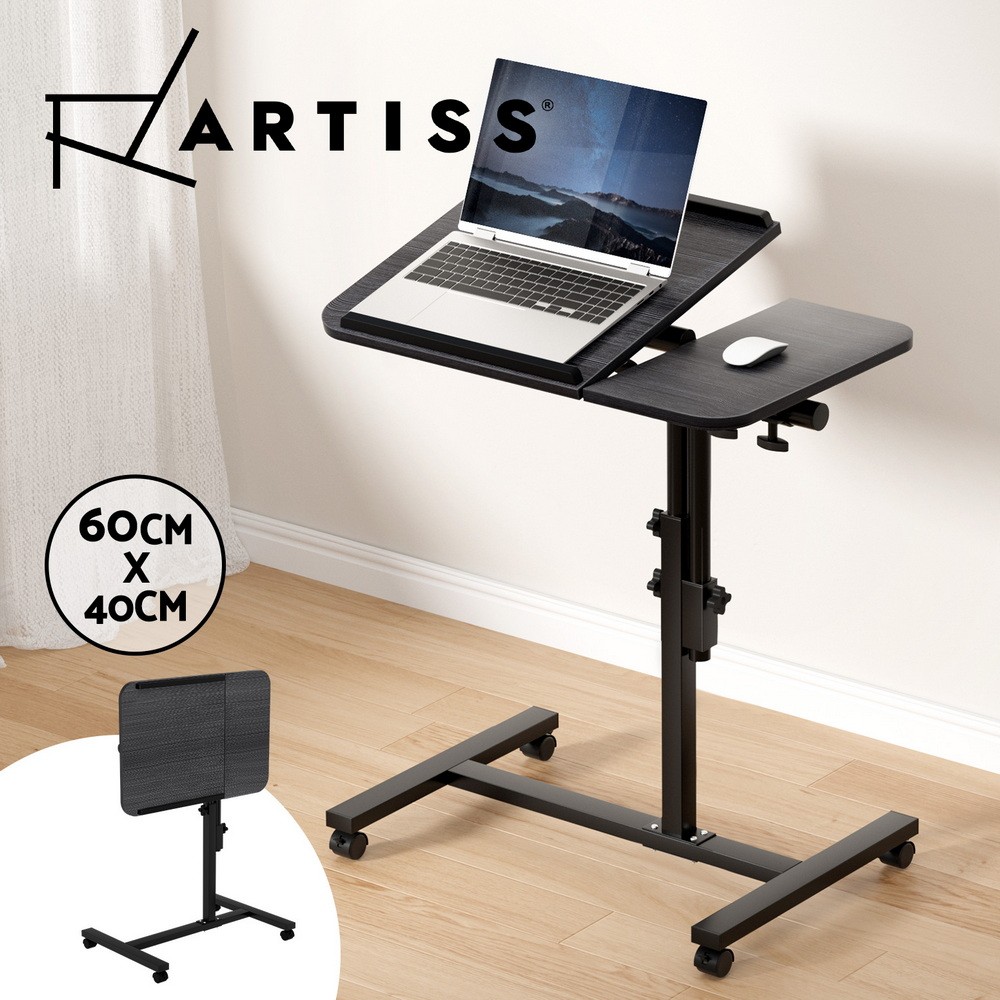 Artiss Laptop Desk Adjustable Height Tilt Swivel Wheels Black LA-DESK-LEO-L1-BK