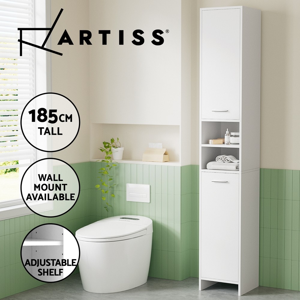 Artiss Bathroom Tallboy Storage Cabinet 185cm White 30cm Free Standing Modern