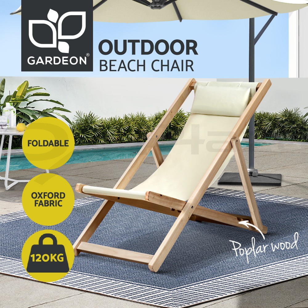 Gardeon Deck Beach Chair Foldable Navy stripes 600D fabric padded pillow 120kg