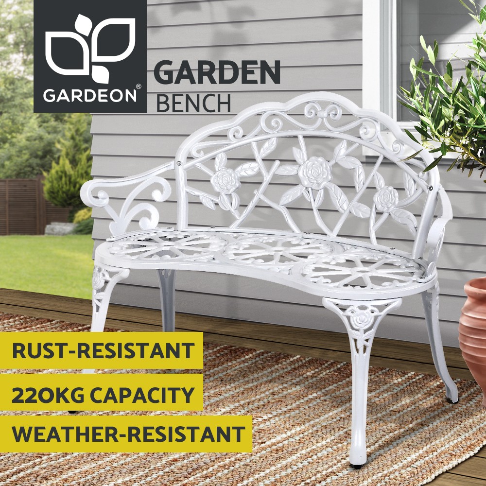 Gardeon Garden Bench Seat Aluminium White Vintage Outdoor 220kg Powder Coated
