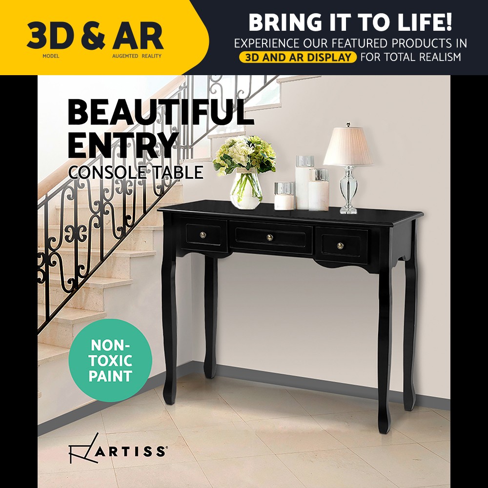 Artiss Console Table 3 Drawers Black French Provincial Hallway With Storage 91cm