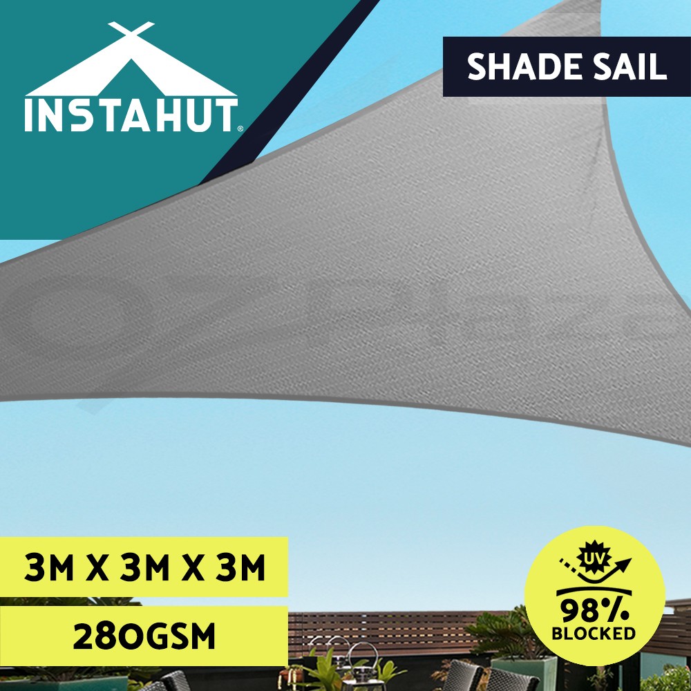 Instahut Shade Sail Rectangle 3x3x3m 280gsm Heavy Duty Grey UV Resistant Canopy