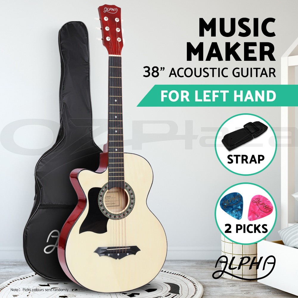Alpha 38 Acoustic Guitar Left-Handed Cutaway Dreadnought 6 String Gig Full Size