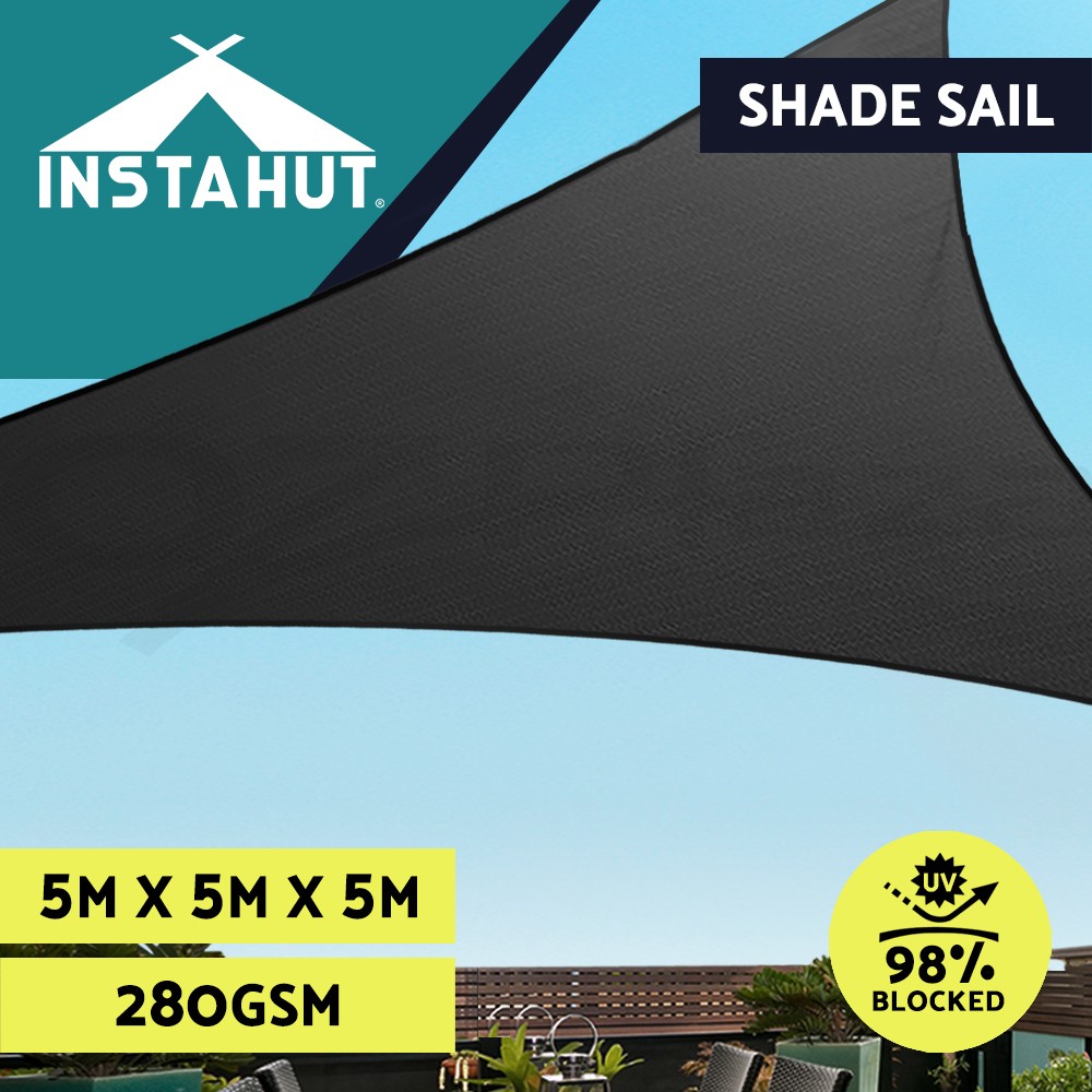 Instahut Shade Sail Outdoor Canopy Triangle 280gsm 5x5x5m Heavy Blockage Black