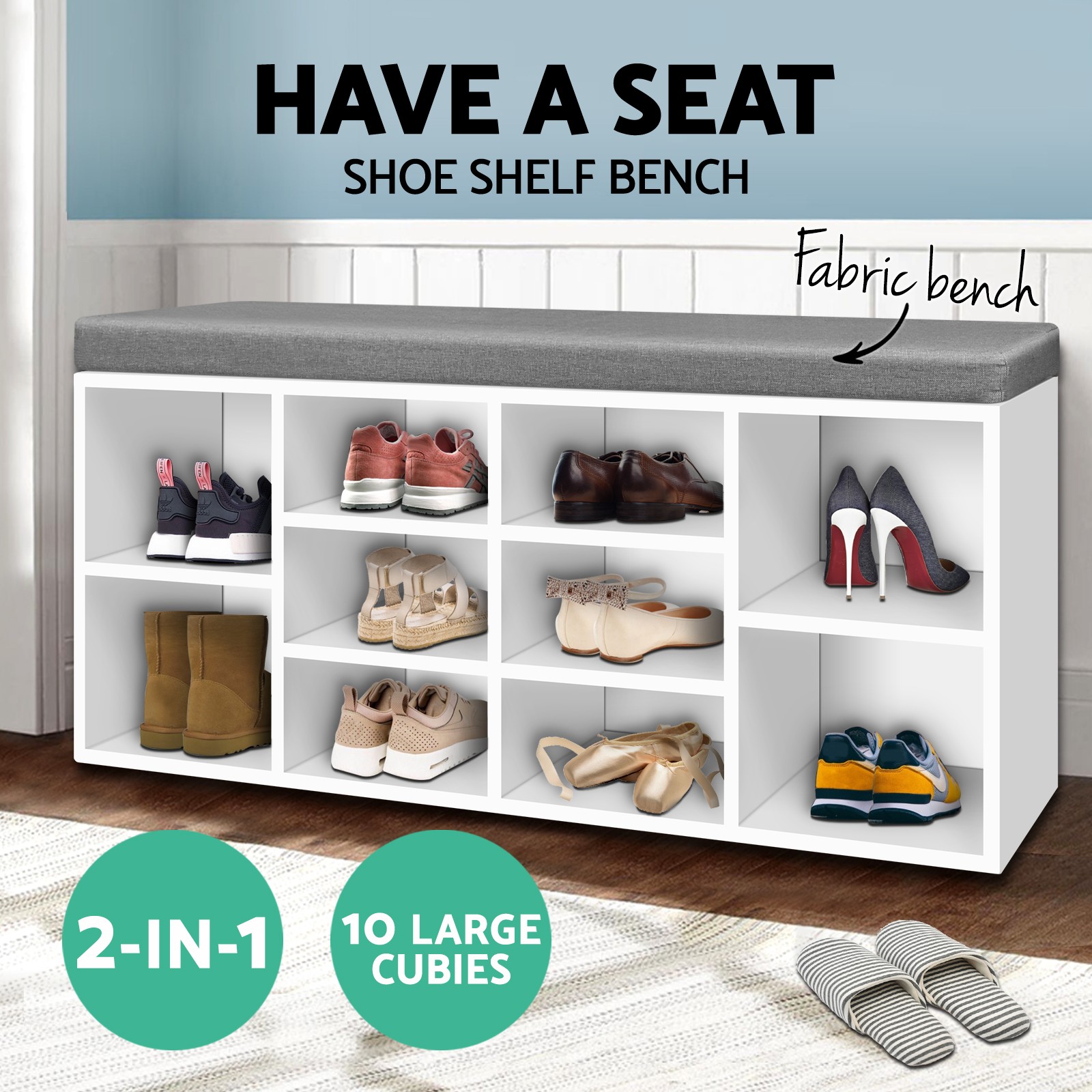 Artiss Shoe Storage Bench Cabinet Contemporary Natural Padded 102cm 30cm x 48cm