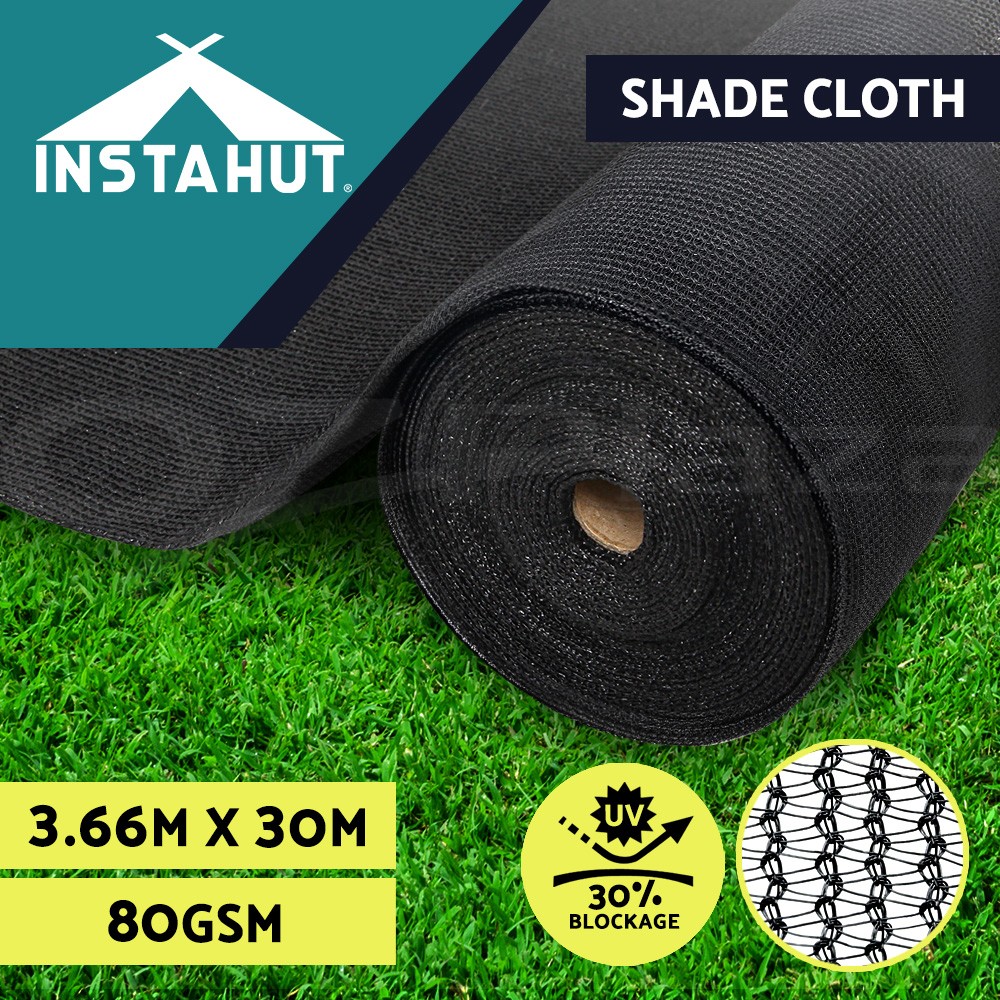 Instahut Shade Cloth Roll 3.66x30m Black UV-stabilized HPDE 30 UV Shade Block