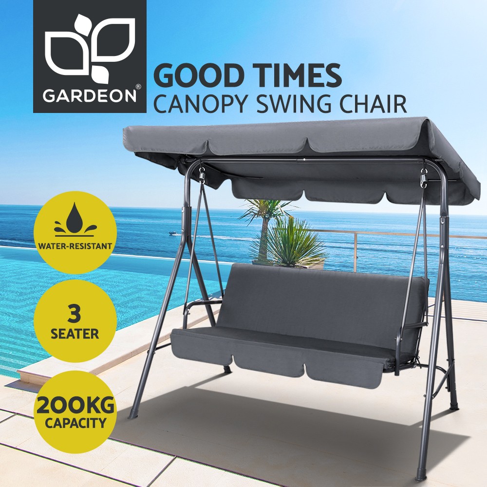Gardeon 3 Seater Outdoor Swing Chair Canopy Grey Adjustable Steel 170x110x155cm