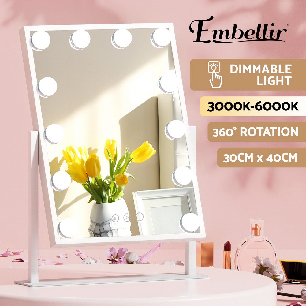 Embellir Makeup Mirror Vanity LED Light 360 Rotation White 30x41cm Tabletop