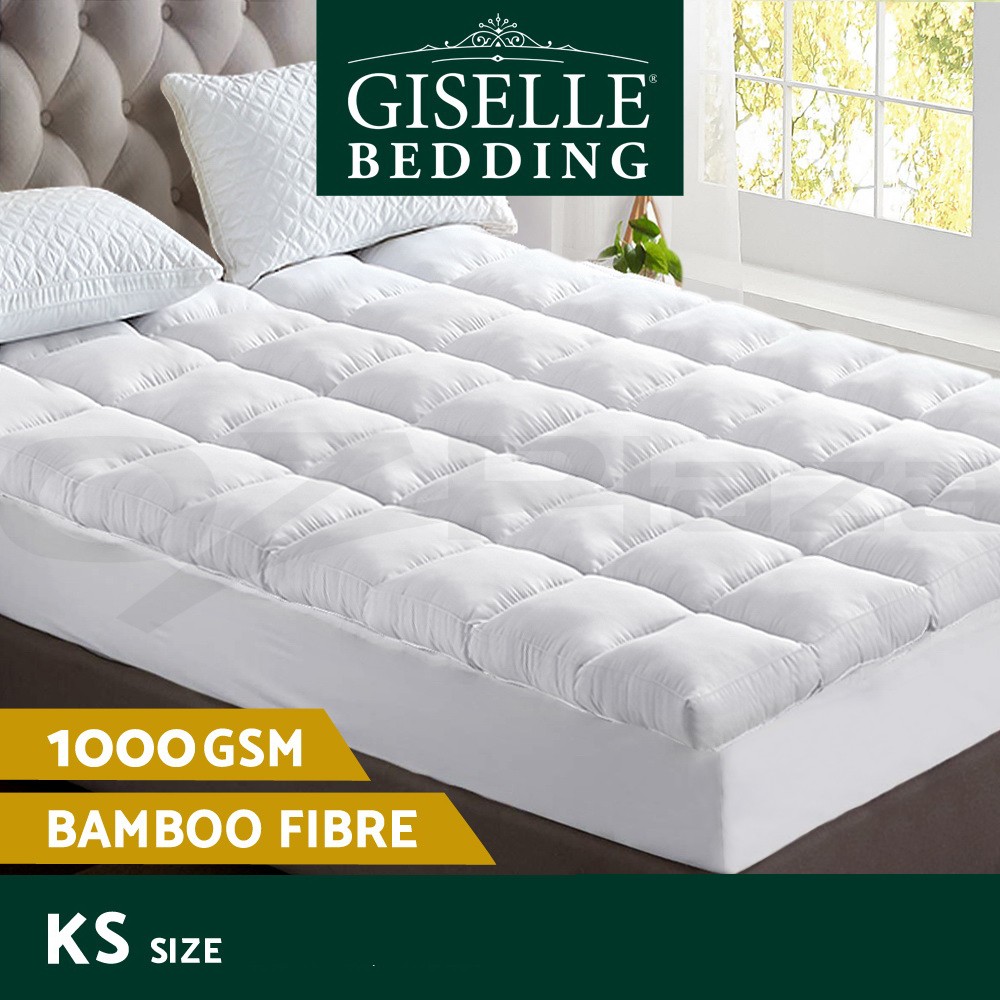 Giselle Bamboo Pillowtop Topper 5cm 1000GSM King Single White Back Pain Relief