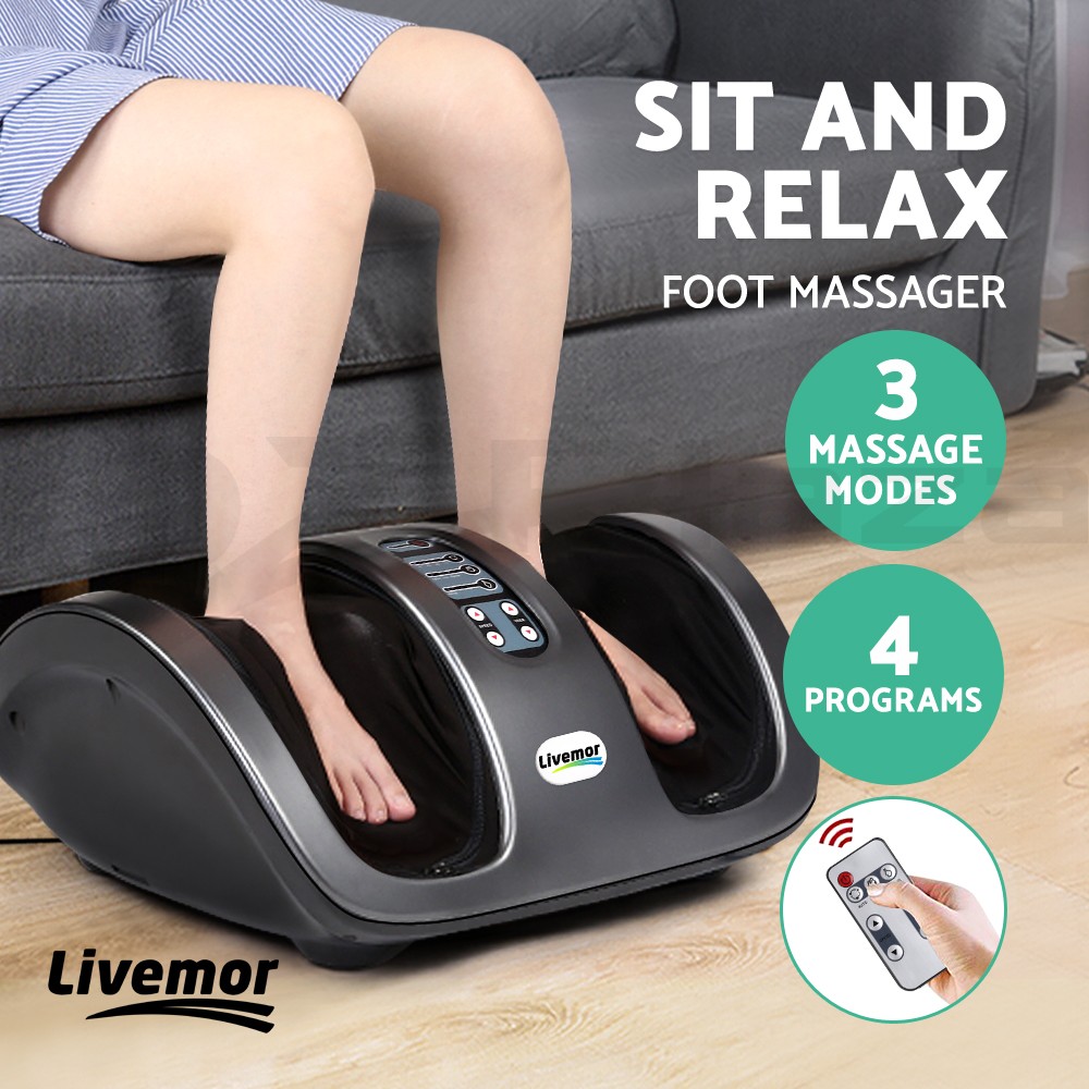 Livemor Foot Massage Machine Shiatsu Roller Kneading Grey Remote Control 40W