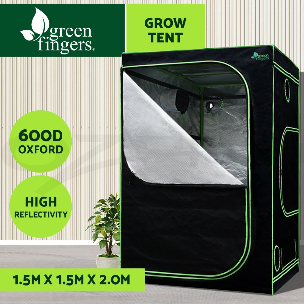 Green Fingers Grow Tent 150X150X200CM Hydroponics Kit Indoor 600D Mylar Black