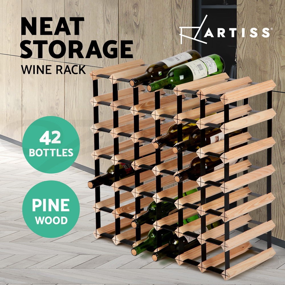 Artiss 42 Bottles Timber Wine Rack Wood Steel Freestanding Storage Organiser Bar