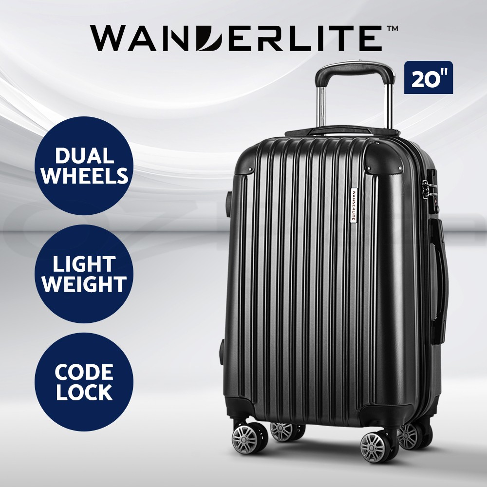 Wanderlite 20 Carry On Hard Shell Suitcase Trolley Black ABS 40L Code Lock 55 cm
