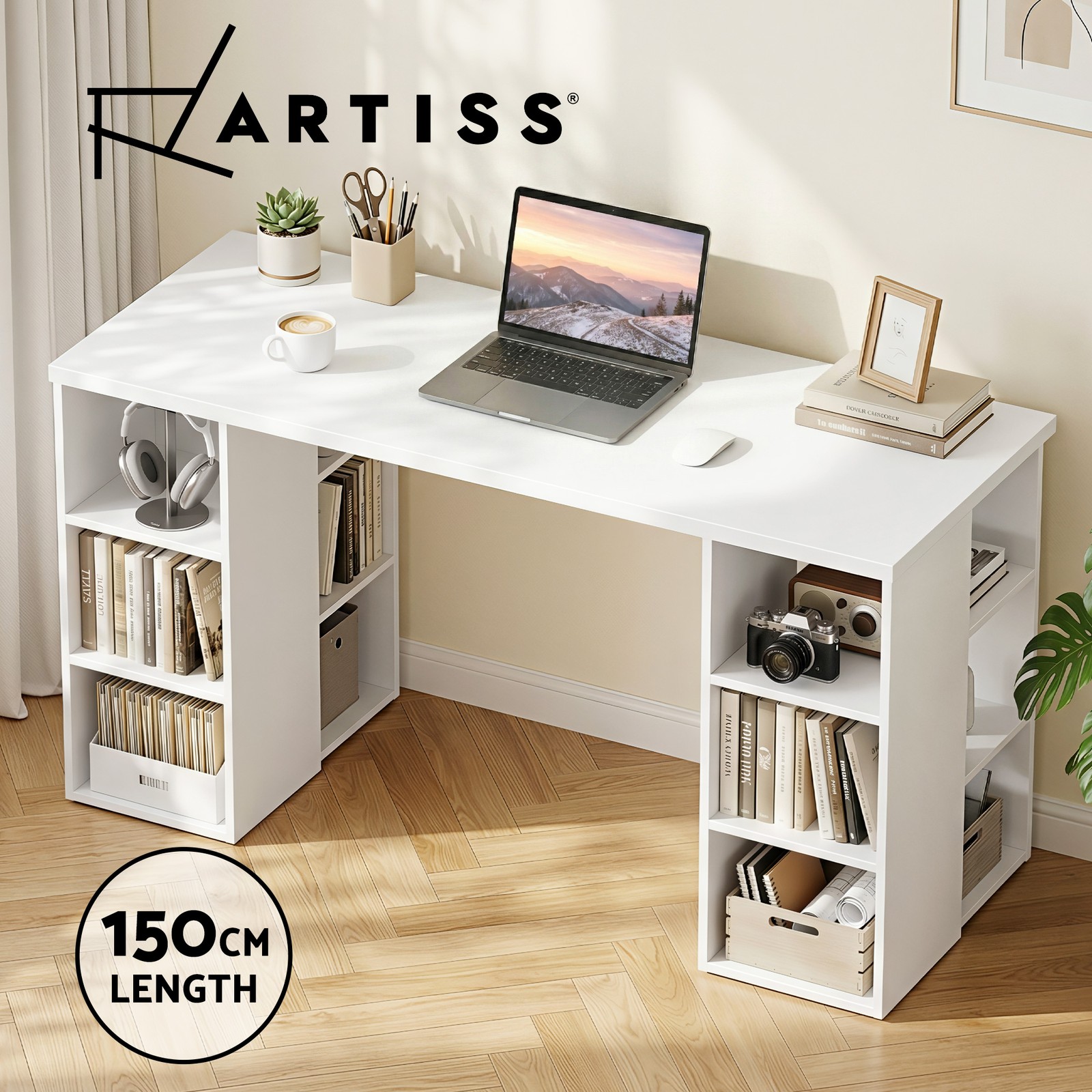 Artiss Computer Desk 150cm White Shelf Storage Home Office Study 3-tier Shelves