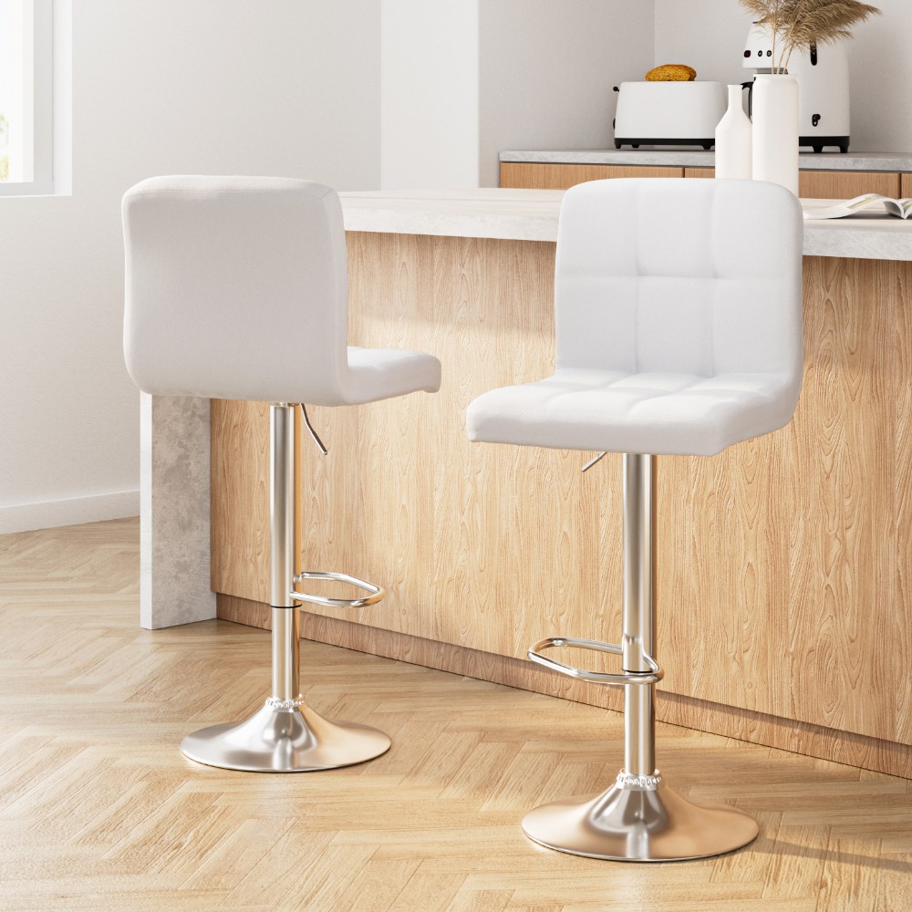 Artiss Noel 2x Adjustable Gas Lift Bar Stools White Faux Leather Chrome Swivel