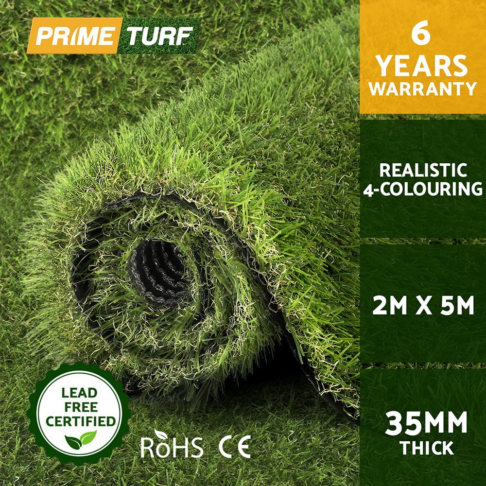 Prime Turf Artificial Grass 35mm 2mx5m Synthetic Green UV-stabilised Drainage