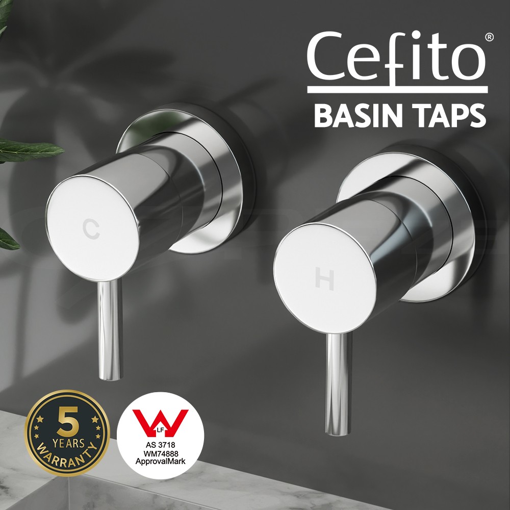 Cefito TAP-A-TAPS-RO-SI Basin Twin Tap Round Brass Chrome Hot Cold 25mm Ceramic
