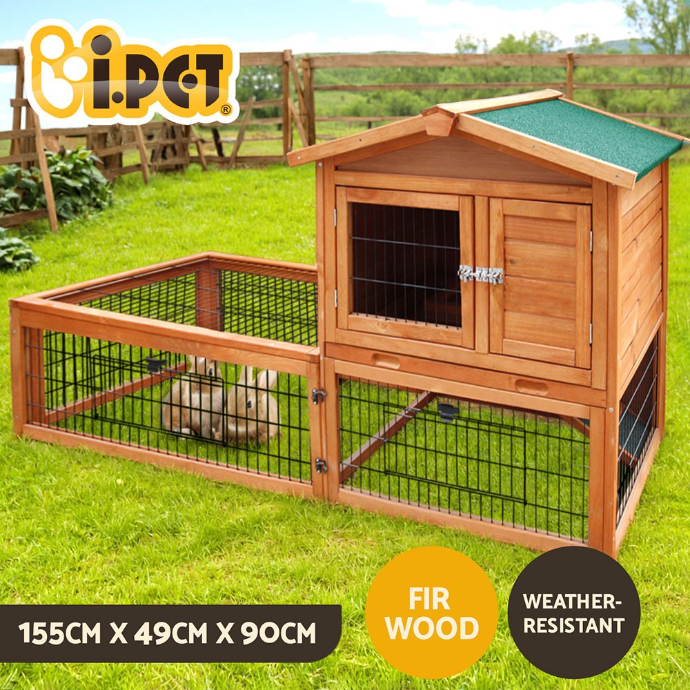 I.PET Rabbit Hutch Double Storey Wooden Outdoor Cage Green Fir Wood Guinea Pig