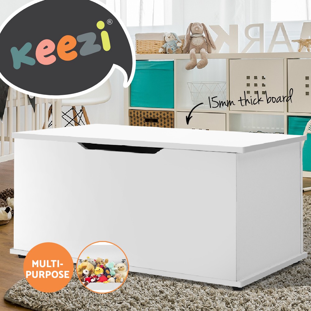 Keezi Kids Toy Storage Box White MDF 2-in-1 Bench Seat Air Gap Safety Hinge