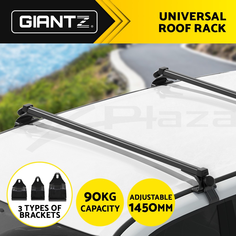 Giantz Universal Roof Rack Aluminium Cross Bars 145cm Black Silver bare-roof