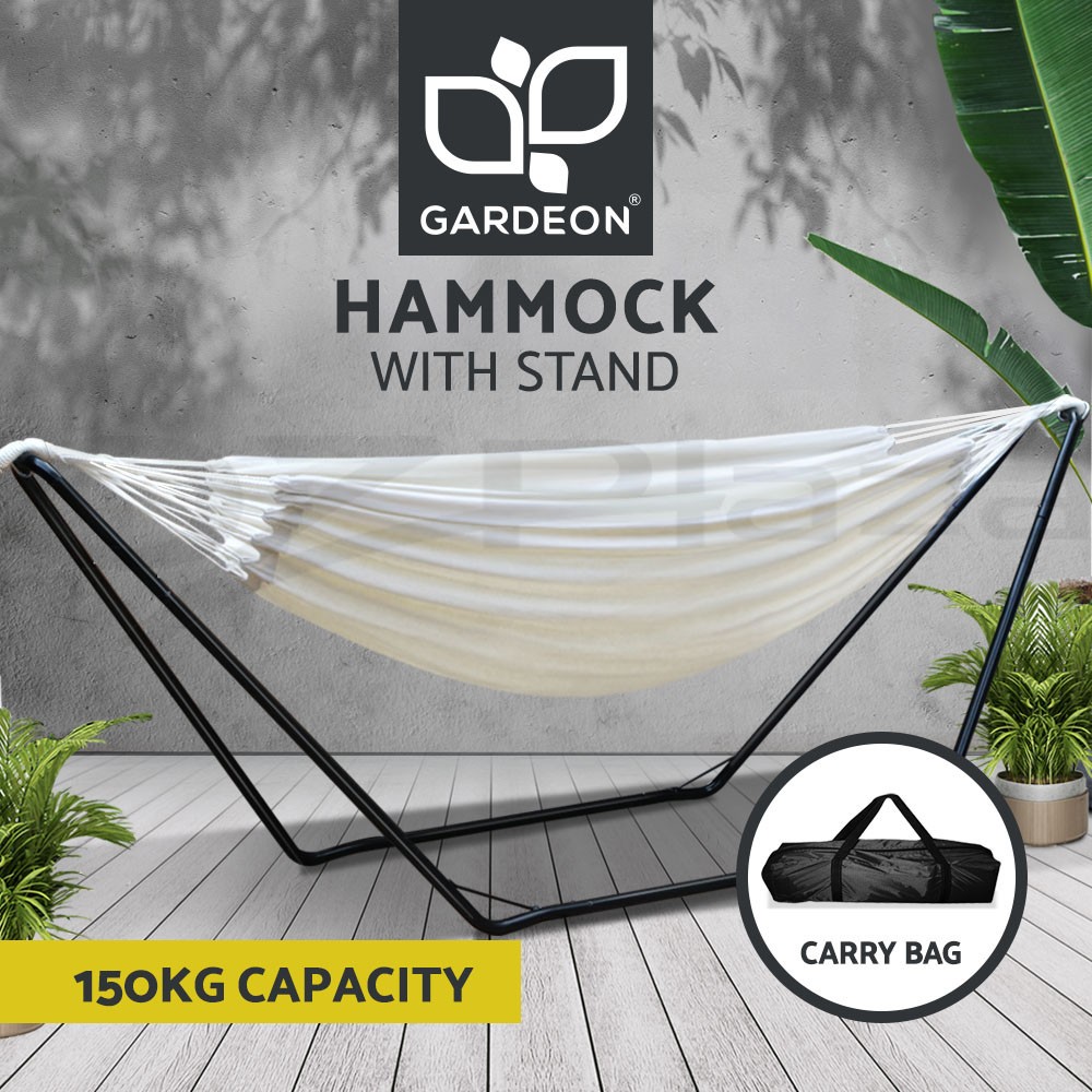 Gardeon Portable Hammock Bed with Stand Steel Frame 150kg White 300cm Outdoor