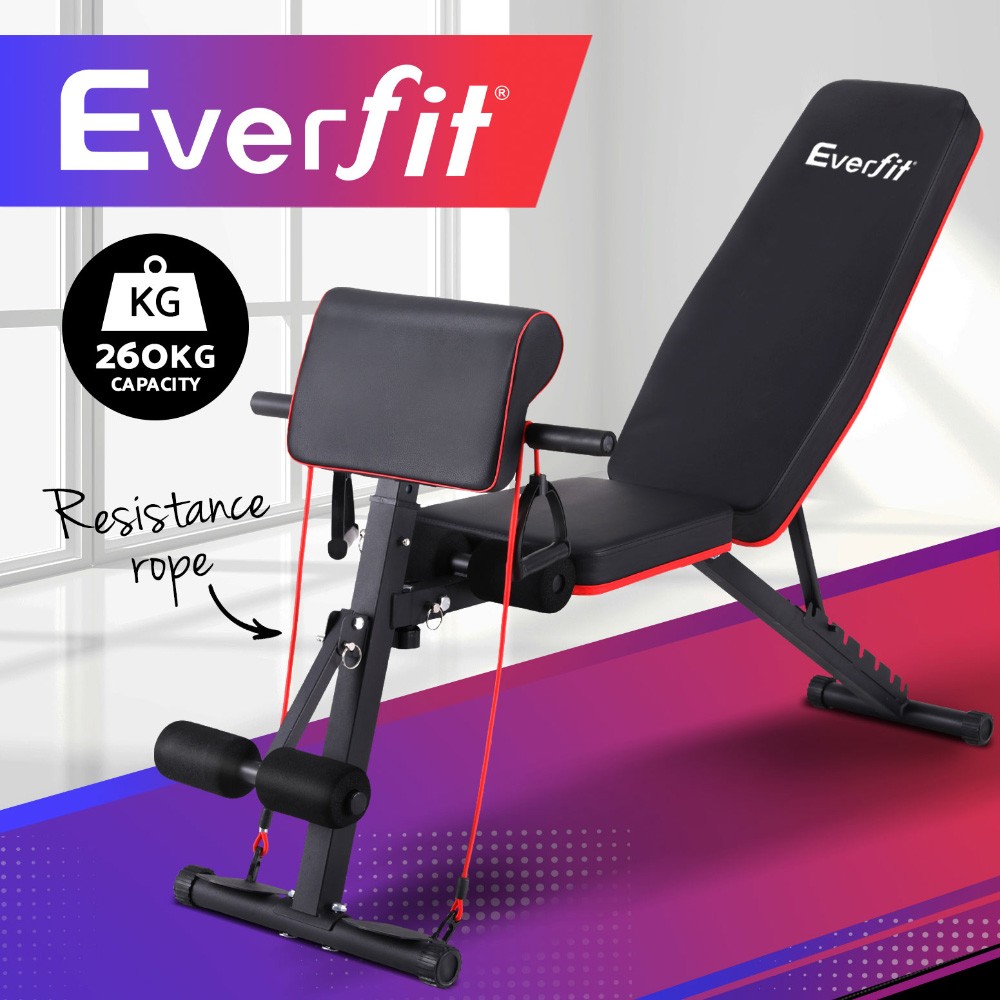 Everfit Adjustable Weight Bench Preacher Curl Dumbbell Stool 260kg Foldable Band