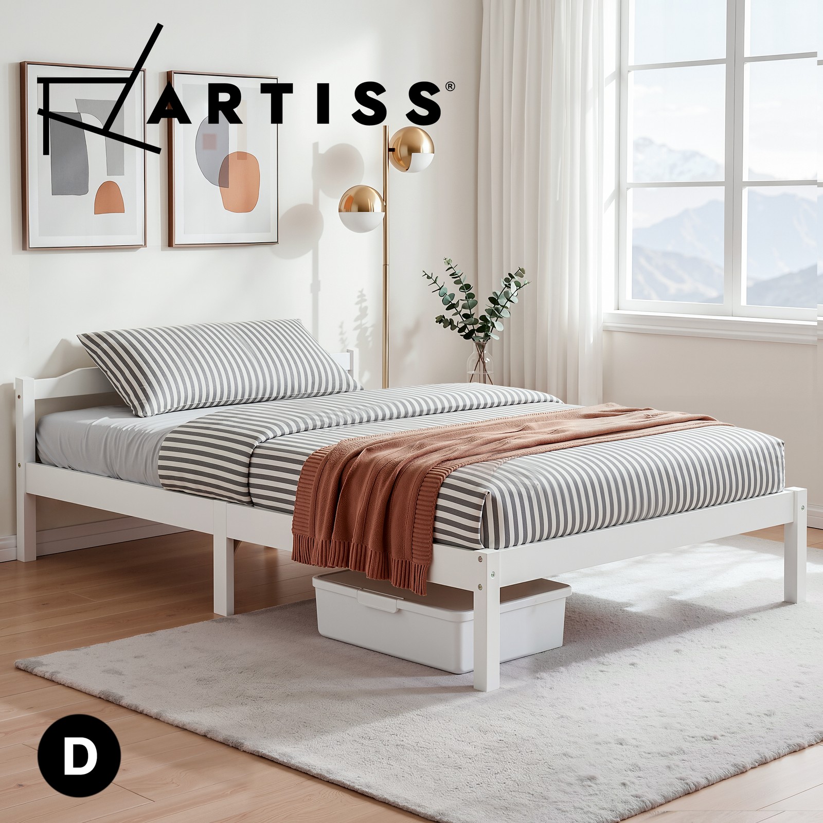 Artiss LEXI Double Bed Frame White Pine Wood With Slats Headboard 198cm 145 cm