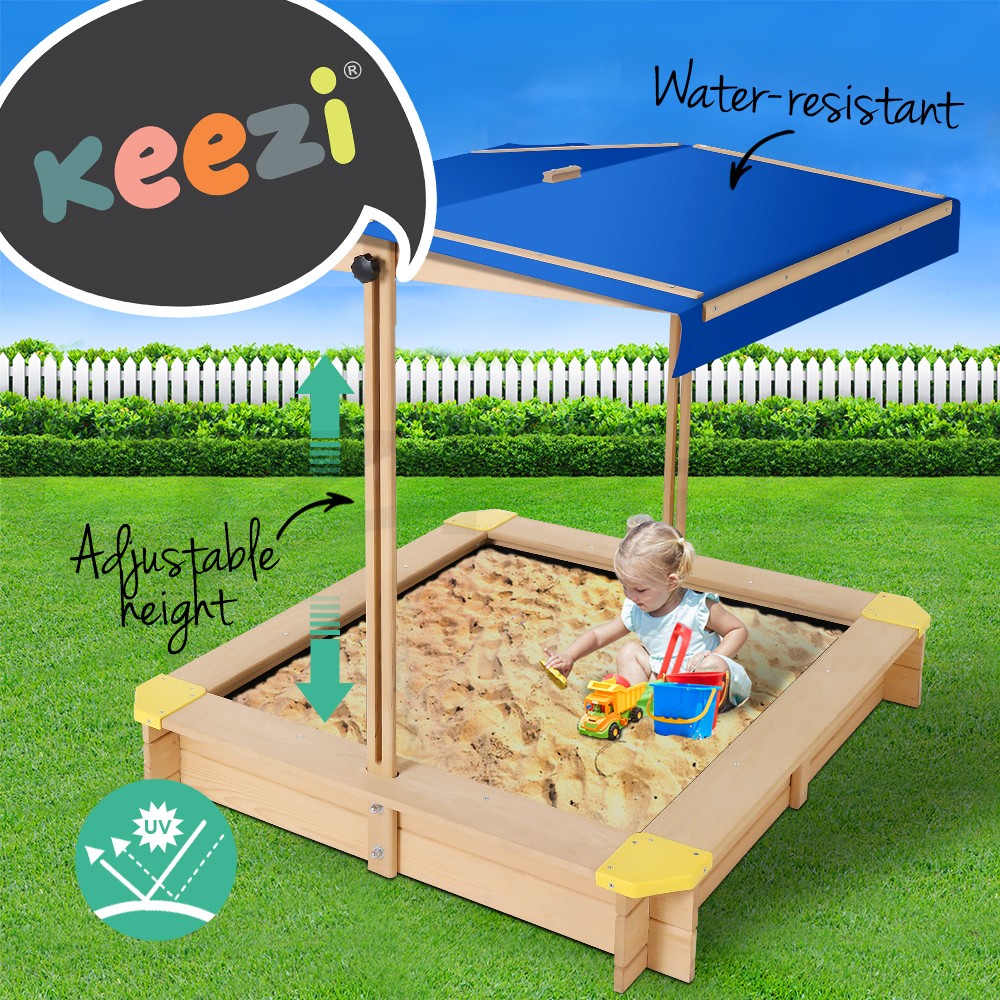 Keezi Canopy Sandpit Wooden Kids Play SANDCANOPY110 UV-resistant Ground Sheet