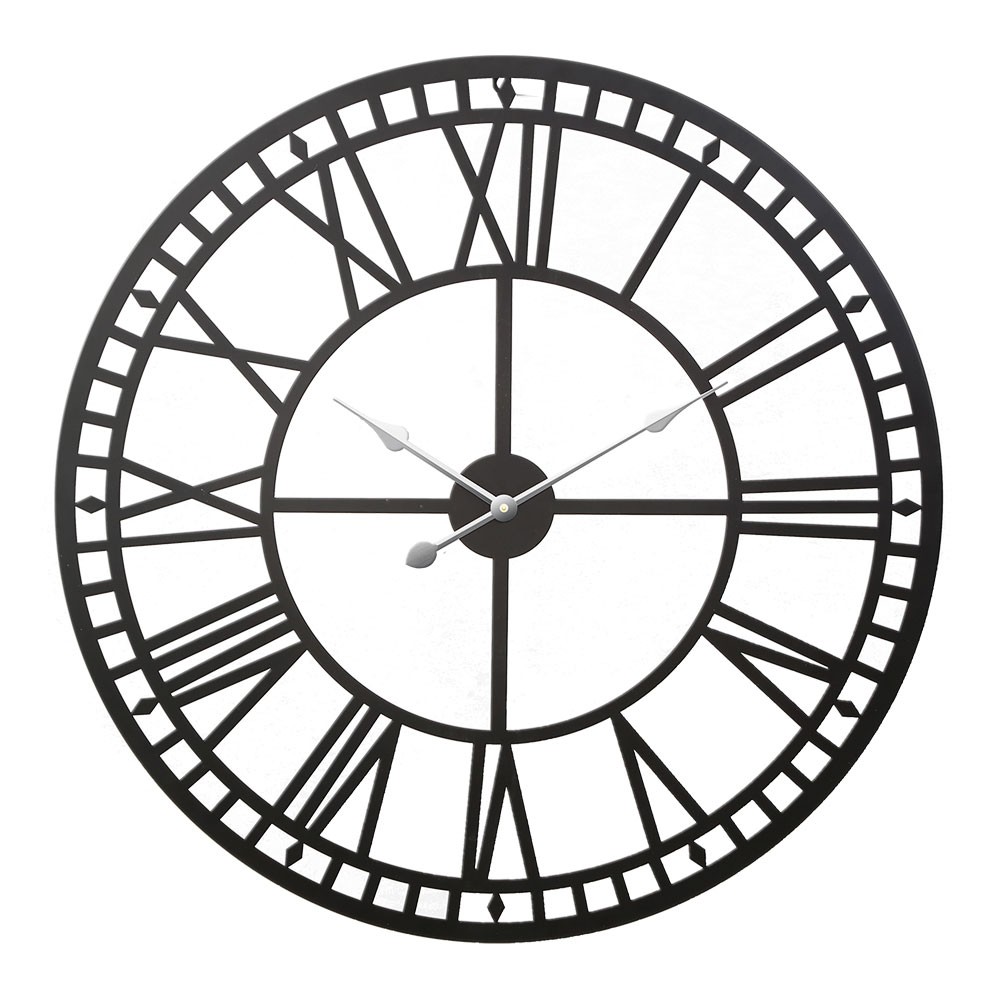 Artiss Large Round Metal Wall Clock 60CM Black Roman Numerals Quartz Battery