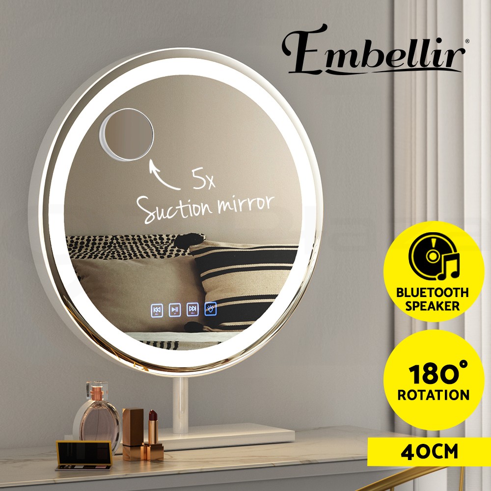 Embellir Makeup Mirror LED Light Bluetooth Speaker Touch Controls Tabletop White