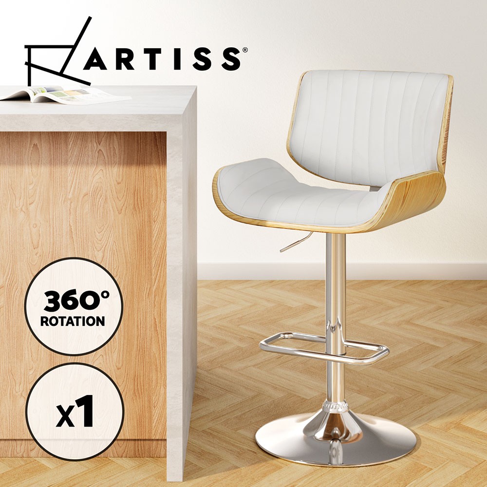 Artiss Galina Bar Stool Adjustable Gas Lift White PU Leather Chrome 360swivel