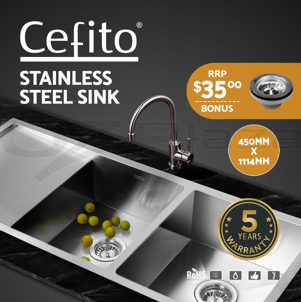 Cefito 304 Stainless Steel DoubleBowl Kitchen Sink Nano-1000x450mm Handmade R10