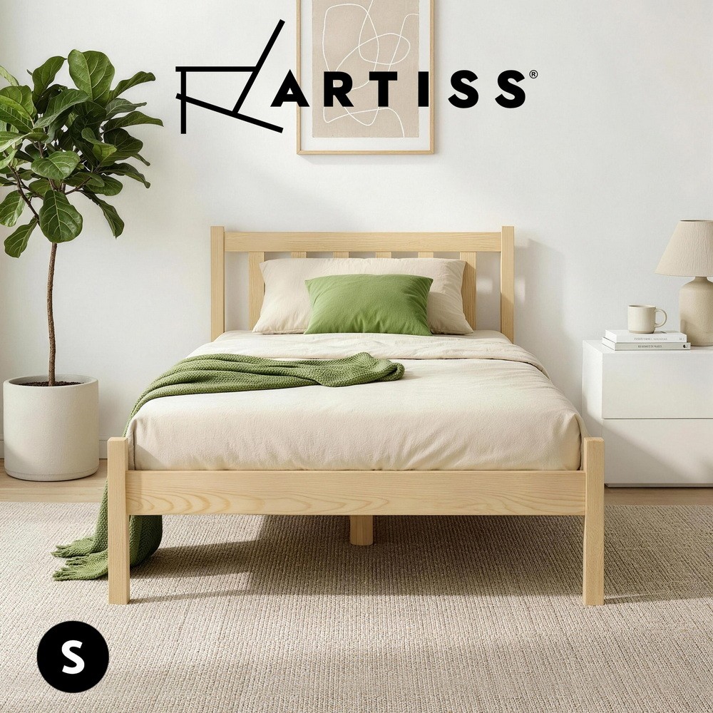 Artiss Single Bed Frame Solid Pine Wood Slats Oak 198 cm 98 cm WBED-D-001S-WD