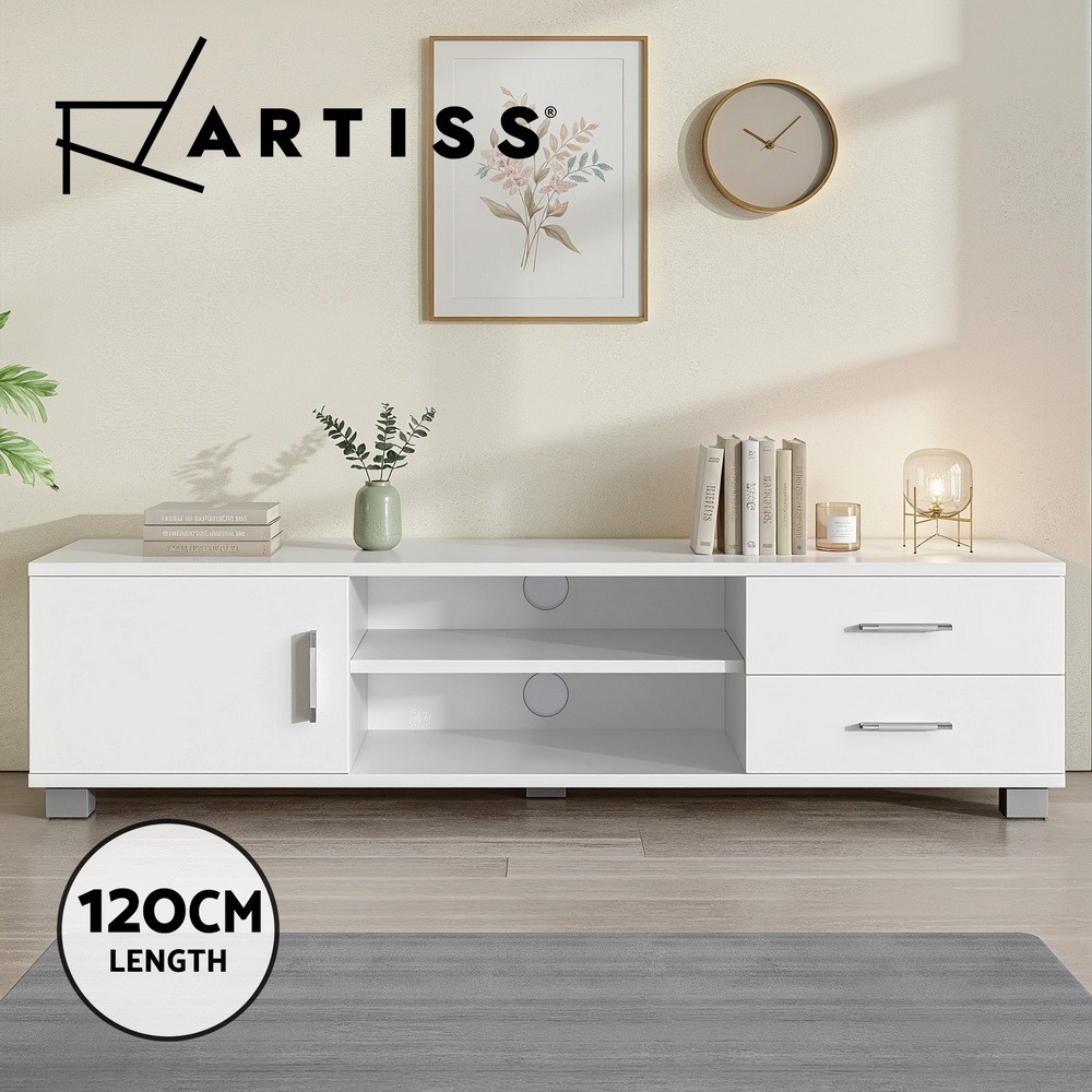Artiss TV Stand Entertainment Unit 120cm White Melamine 2 Shelves 2 Drawers