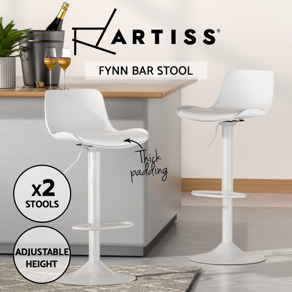 Artiss Fynn Bar Stools Kitchen White PU Leather 360-degree Swivel Gas Lift x2