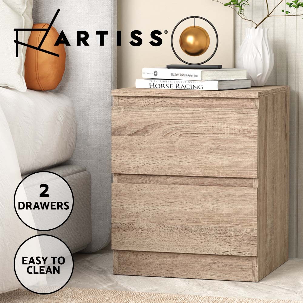 Artiss PEPE Bedside Table 2 Drawers Nightstand 15mm Particle Board White 67cm