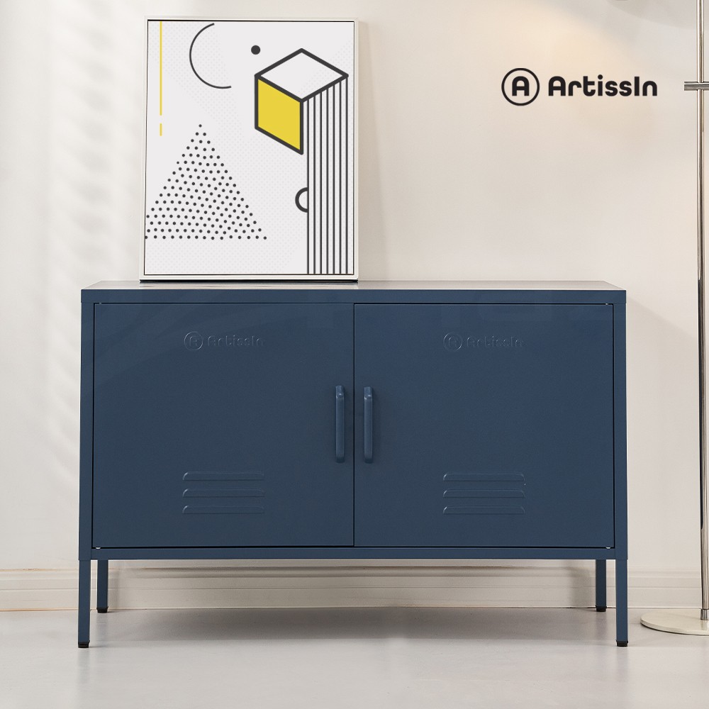 ArtissIn Metal Locker Buffet Sideboard Storage 100cm Adjustable Shelves Modern