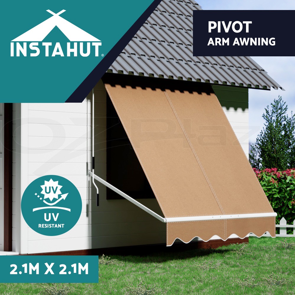 Instahut Retractable Pivot Arm Awning 2.1X2.1M Beige Outdoor Aluminum UV Frame