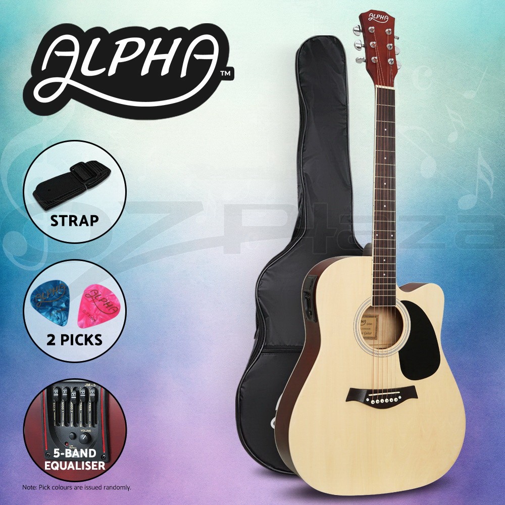 Alpha 41 Inch Electric Acoustic Guitar Dreadnought 5-Band Pickup Gig Bag Strap