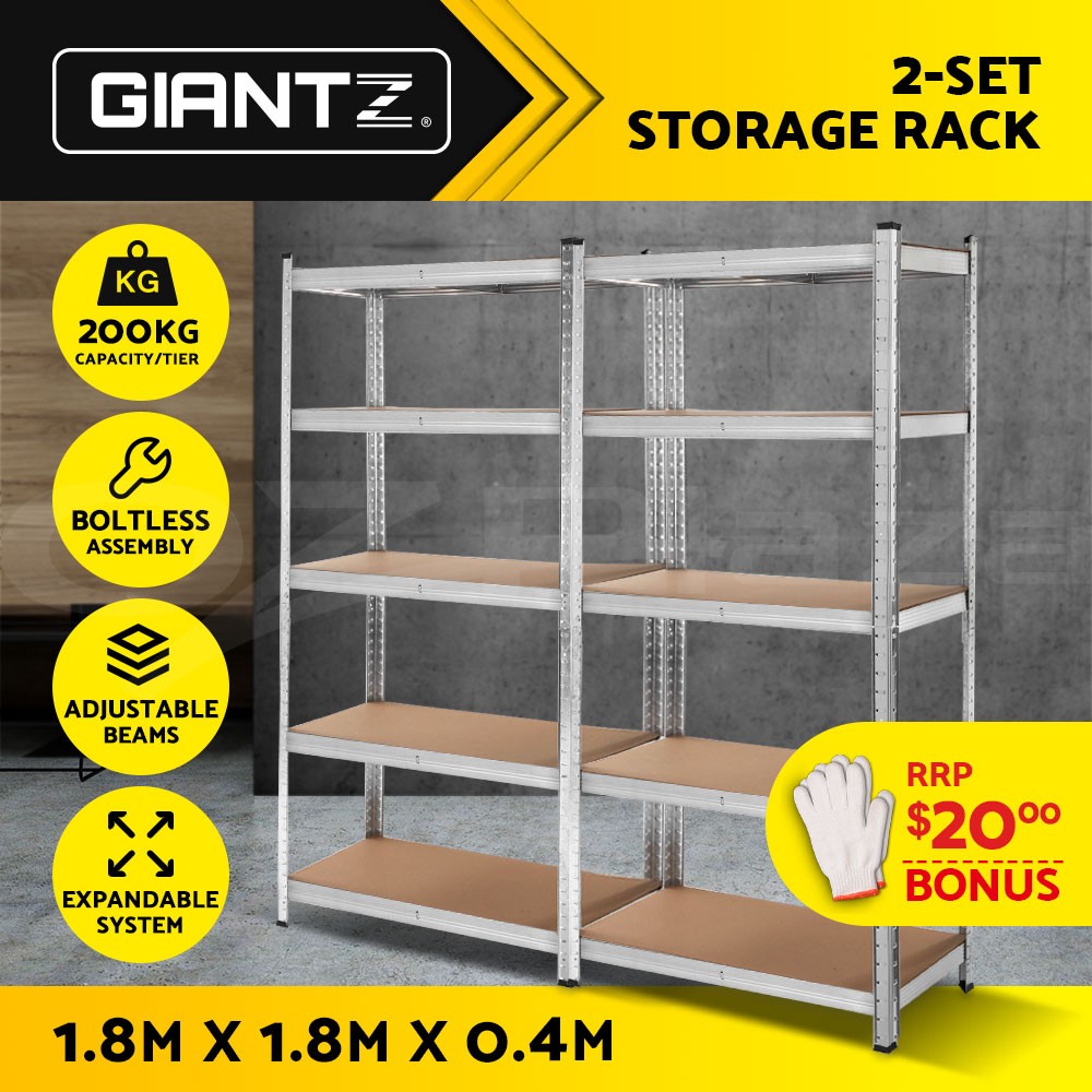 Giantz Warehouse Shelving Silver 90 40 180 1000kg Boltless Adjustable Storage