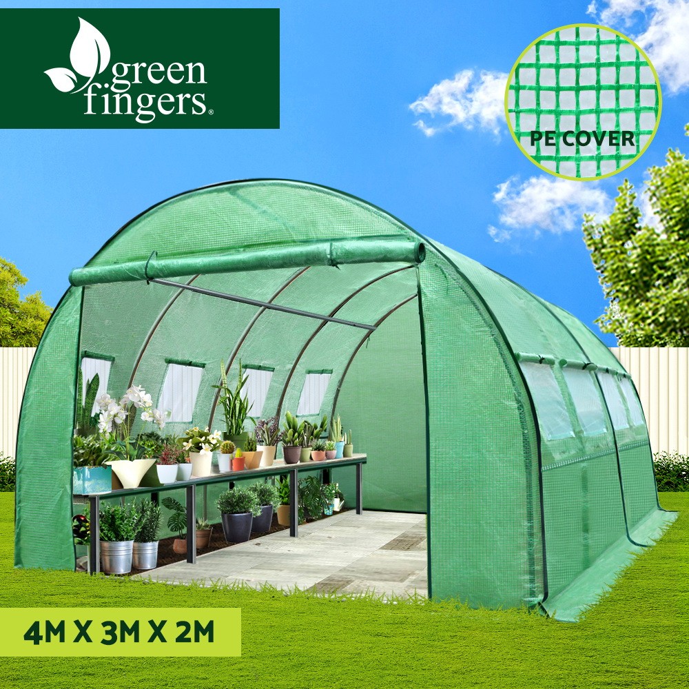 Greenfingers Greenhouse Tunnel 4x3x2M Galvanised Steel PE Cover Insect Screens