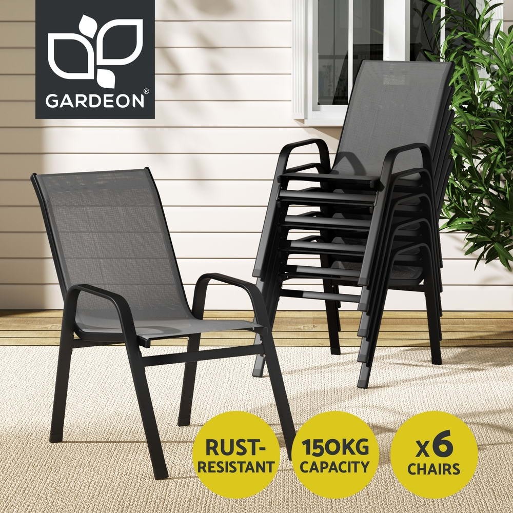 Gardeon 6PC Stackable Outdoor Dining Chairs Black textilene fabric Furniture