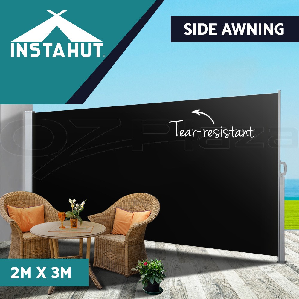 Instahut Retractable Side Awning Privacy Screen Tear Resistant Steel 2Mx3M Black